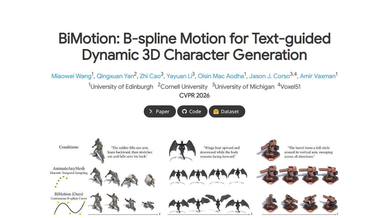 BiMotion: B-spline Motion for Text-guided Dynamic 3D Character Generation