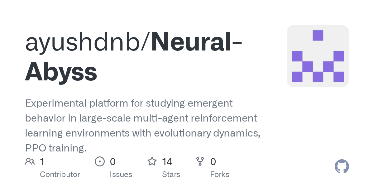 GitHub - ayushdnb/Neural-Abyss: Experimental platform for studying emergent behavior in large-scale multi-agent reinforcement learning environments with evolutionary dynamics, PPO training.