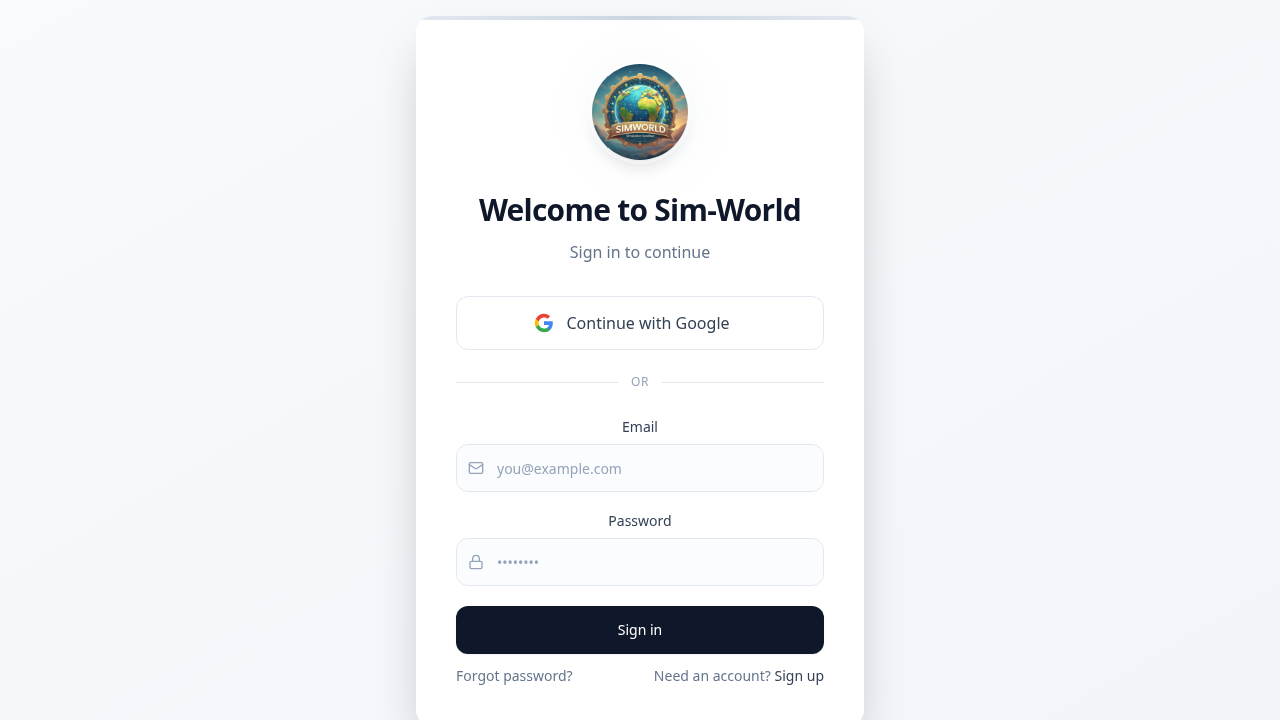 login | Sim-World