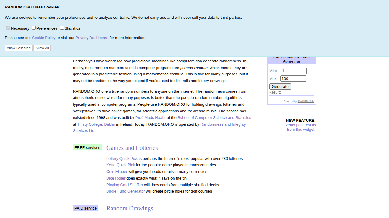 RANDOM.ORG - True Random Number Service