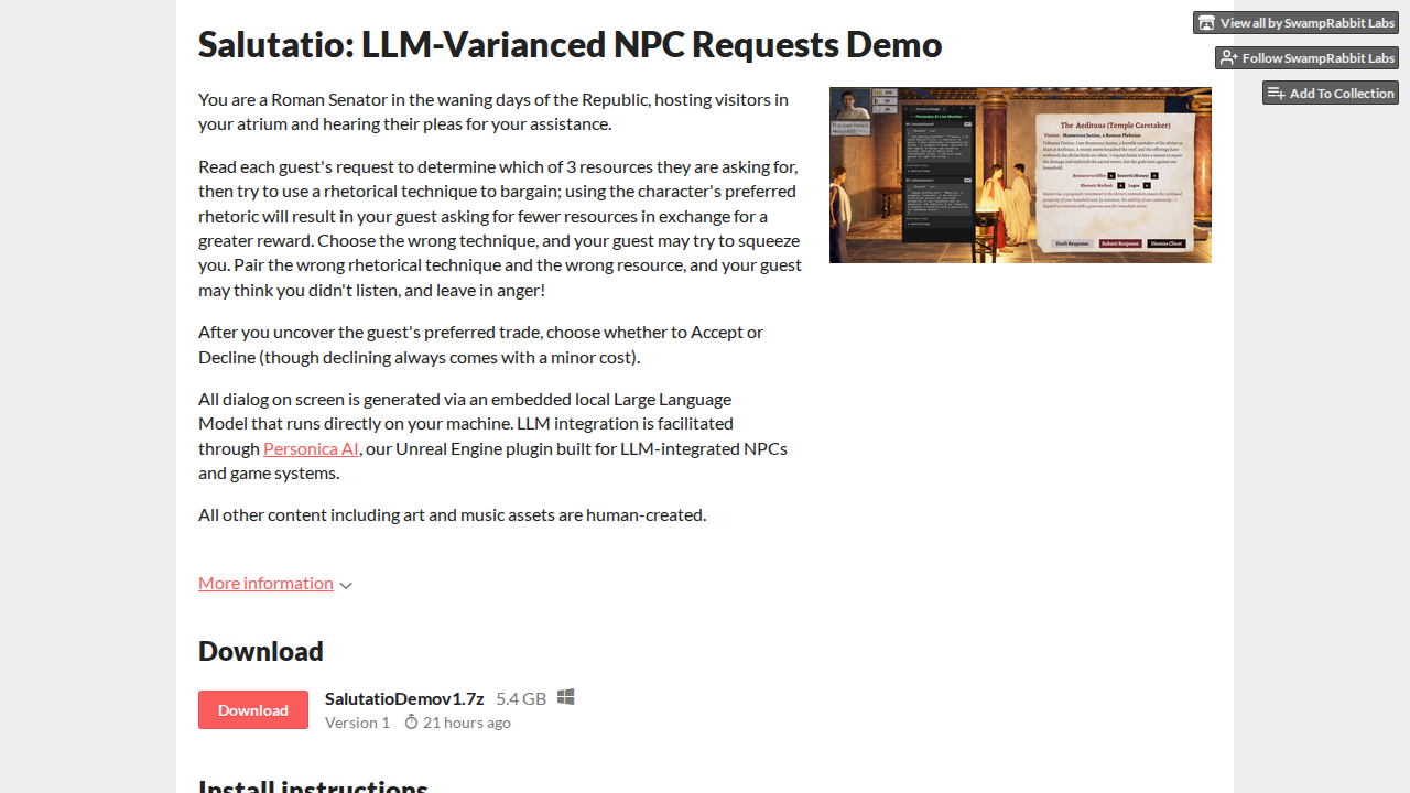 Salutatio: LLM-Varianced NPC Requests Demo by SwampRabbit Labs